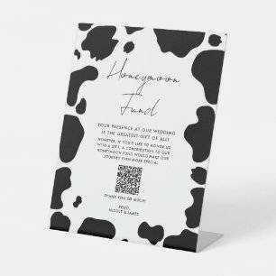 Moo Koe Spots Zwart Wit Huwelijk Honeymoon Fund Reclamebord Met Voetstuk