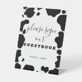 Moo Koe Spots Zwart Wit Wedding Guestbook Sign Reclamebord Met Voetstuk (Voorkant)