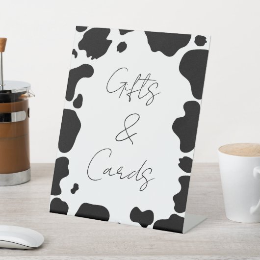 Moo Koe Spots Zwart Witte Huwelijkscadeaus & Kaart Reclamebord Met Voetstuk (Insitu)