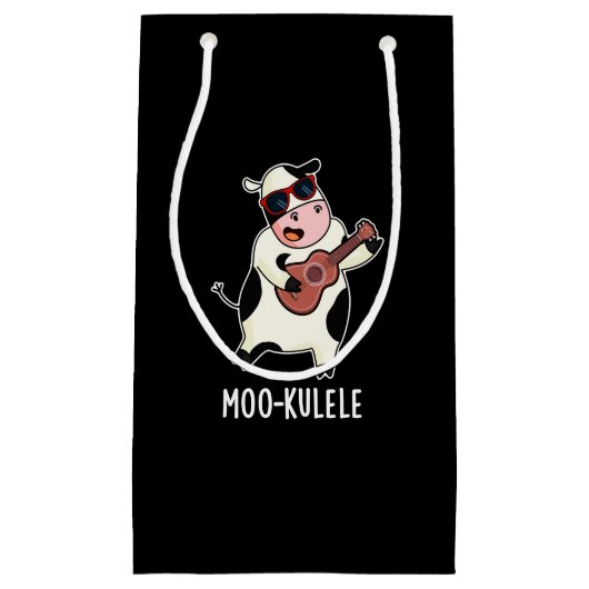 Moo-kulele Funny Ukulele Koe Pun Dark BG Klein Cadeauzakje (Voorkant)