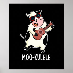Moo-kulele Funny Ukulele Koe Pun Dark BG Poster