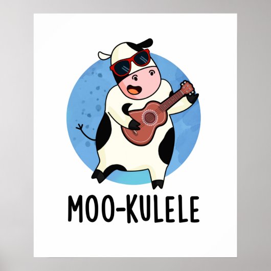 Moo-kulele Funny Ukulele Koe Pun Poster (Voorkant)