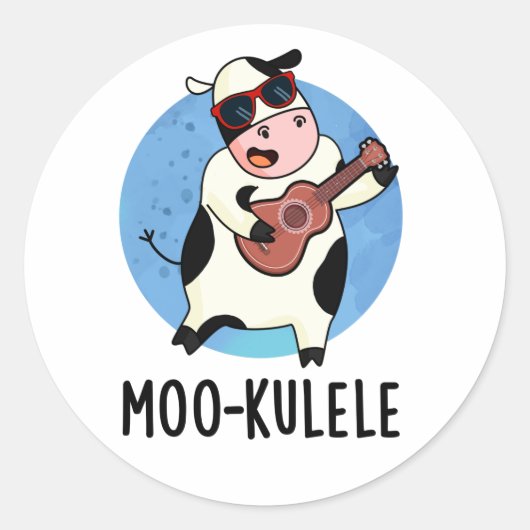 Moo-kulele Funny Ukulele Koe Pun Ronde Sticker (Voorkant)