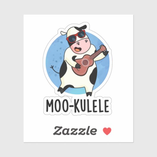 Moo-kulele Funny Ukulele Koe Pun Sticker (Vel)