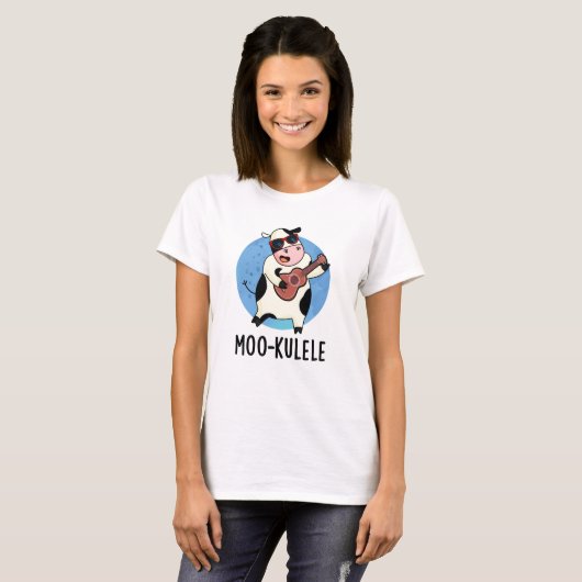 Moo-kulele Funny Ukulele Koe Pun T-shirt (Voorkant volledig)