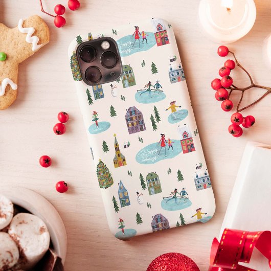 Moo landschap met huizen en schaatsende mensen in Case-Mate iPhone case