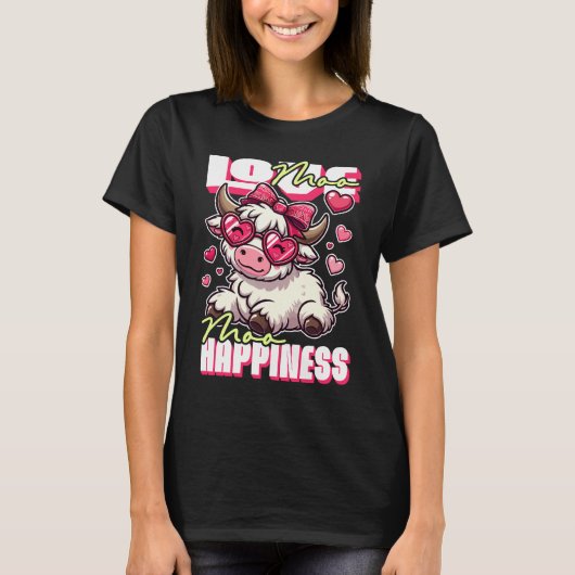 Moo Love, Moo Happiness – Schattige Koe ontwerp T-shirt (Voorkant)
