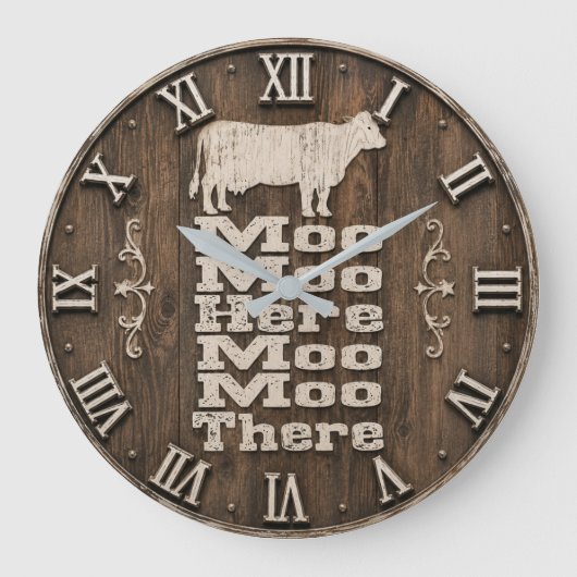 Moo Moo Here Moo Moo There Rustic Farmhouse Cow Grote Klok (Voorkant)