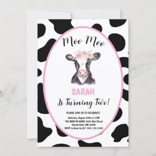 Moo Moo Ik Ben Twee Cow Girl 2de Verjaardagsfeestj Kaart