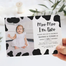 Moo Moo Ik Ben Twee Foto 2de Verjaardagsuitnodigin Kaart