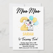 Moo Moo Ik Ben Twee Koe 2de Verjaardagsfeestje Kaart (Voorkant)