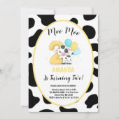 Moo Moo Ik Ben Twee Koe 2de Verjaardagsfeestje Kaart (Voorkant)