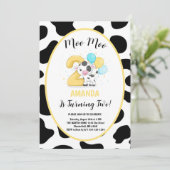 Moo Moo Ik Ben Twee Koe 2de Verjaardagsfeestje Kaart (Staand voorkant)