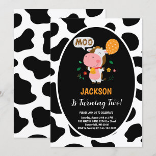Moo Moo Ik Ben Twee Koe 2de Verjaardagsfeestje Kaart