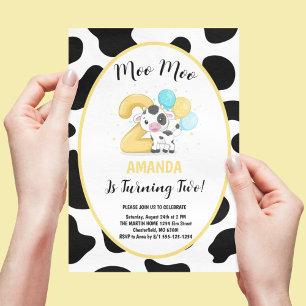 Moo Moo Ik Ben Twee Koe 2de Verjaardagsfeestje Kaart