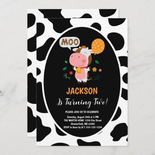 Moo Moo Ik ben twee Koe 2e verjaardag Kaart (Voorkant / Achterkant)