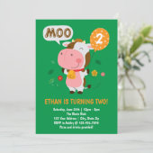 Moo Moo Ik ben twee Koe 2e verjaardag Kaart (Staand voorkant)