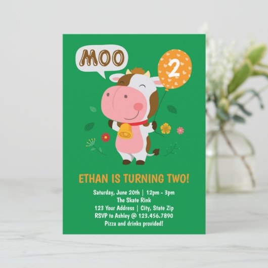 Moo Moo Ik ben twee Koe 2e verjaardag Kaart (Staand voorkant)