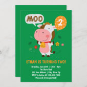 Moo Moo Ik ben twee Koe 2e verjaardag Kaart (Voorkant / Achterkant)