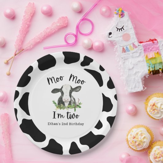 Moo Moo Ik ben twee Koe 2e verjaardag Papieren Bordje (Feest)