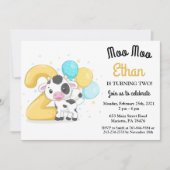 Moo Moo Ik ben twee Koe 2e verjaardag Uitnodiging (Voorkant)