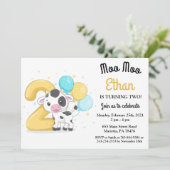 Moo Moo Ik ben twee Koe 2e verjaardag Uitnodiging (Staand voorkant)