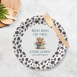 Moo Moo Ik ben twee Koe Afdrukken Boerderij Tweede Papieren Bordje