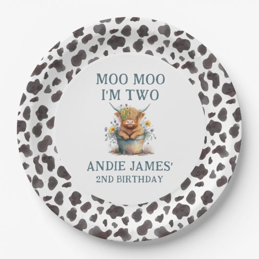 Moo Moo Ik ben twee Koe Afdrukken Boerderij Tweede Papieren Bordje (Voorkant)