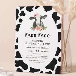 Moo Moo Ik ben twee Koe-meisje-2e verjaardag Kaart