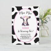 Moo Moo Ik ben Twee Koe Meisje 2e Verjaardagsfeest Kaart (Staand voorkant)