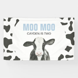 MOO MOO Ik ben twee Koeienprint Verjaardagsbanner Spandoek