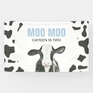 MOO MOO Ik ben twee Koeienprint Verjaardagsbanner Spandoek