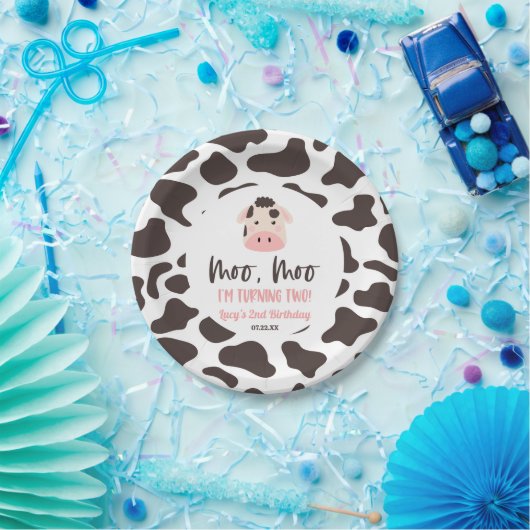 Moo Moo Ik draai twee Koe 2e verjaardagsfeestje Papieren Bordje (Feest)