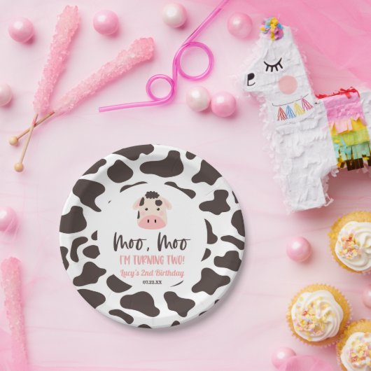 Moo Moo Ik draai twee Koe 2e verjaardagsfeestje Papieren Bordje (Feest)