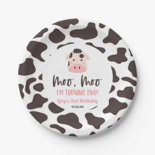 Moo Moo Ik draai twee Koe 2e verjaardagsfeestje Papieren Bordje