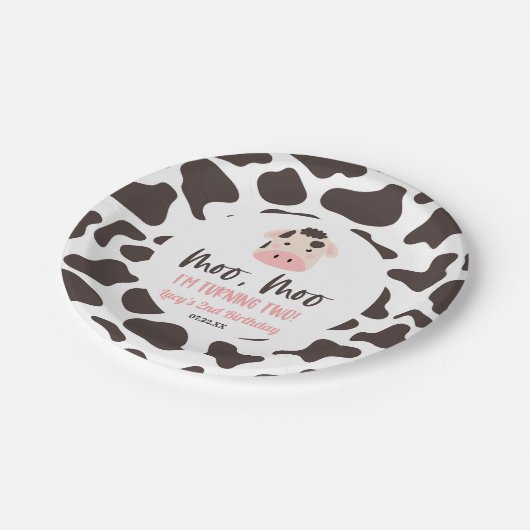 Moo Moo Ik draai twee Koe 2e verjaardagsfeestje Papieren Bordje (Gekanteld)