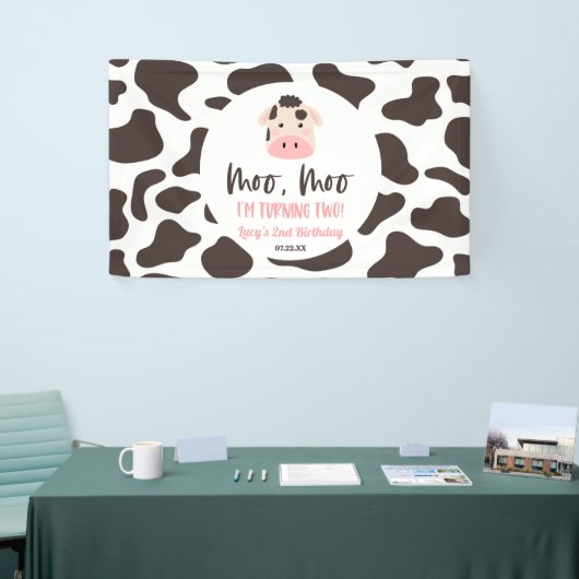 Moo Moo Ik draai twee Koe 2e verjaardagsfeestje Spandoek (Beurs)
