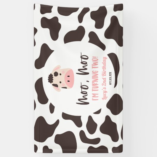 Moo Moo Ik draai twee Koe 2e verjaardagsfeestje Spandoek (Verticaal)