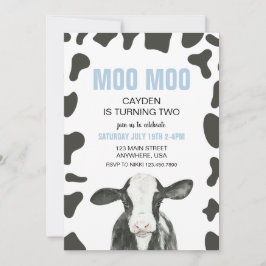 Moo Moo ik word TWEE Geruite koe 2e verjaardag Kaart