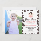 Moo Moo Ik word twee! Koe 2e verjaardagsfeestje Kaart (Voorkant)