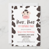 Moo Moo Ik word twee! Koe 2e verjaardagsfeestje Kaart (Voorkant)