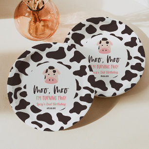 Moo Moo Ik Wordt Twee Koe 2e Verjaardagsfeestje Papieren Bordje