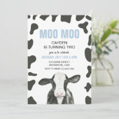 Moo Moo I'm turning TWO Plaid cow 2nd Birthday Kaart (Staand voorkant)