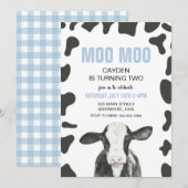 Moo Moo I'm turning TWO Plaid cow 2nd Birthday Kaart (Voorkant / Achterkant)