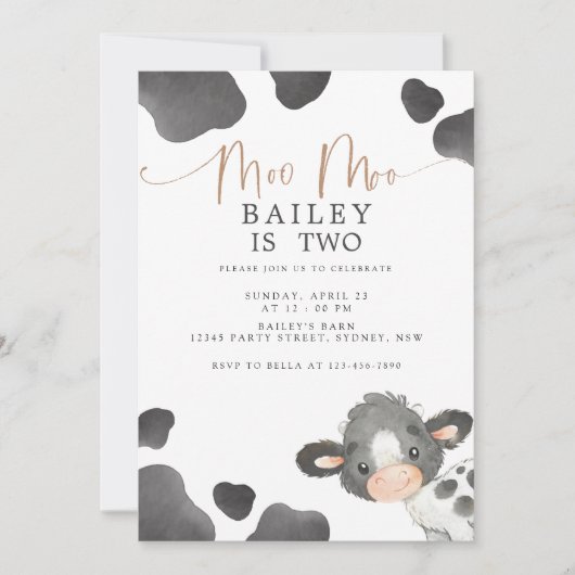 Moo Moo I'm Two Cow 2nd Birthday Kaart (Voorkant)