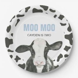 MOO MOO I'm TWO Cow Print birthday Paper Plates Papieren Bordje