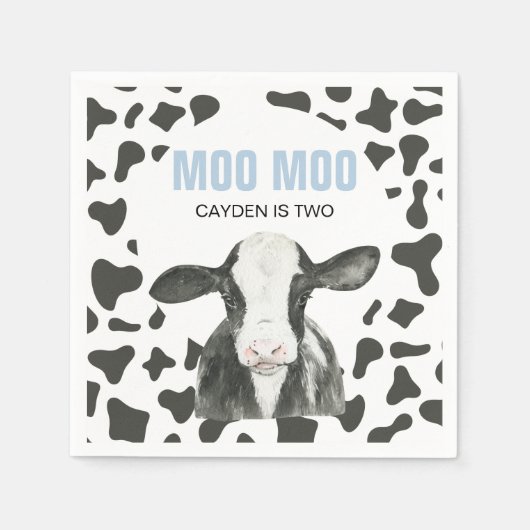 MOO MOO I'm TWO Cow Print birthday Servet (Voorkant)