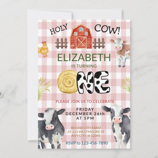 Moo Moo Im Two Koe 1e verjaardag Kaart (Voorkant)