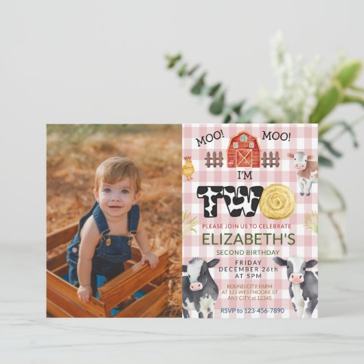 Moo Moo Im Two Koe 2e foto verjaardag Kaart (Staand voorkant)