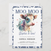 Moo Moo Koe Print Boerderij Girl 2e Verjaardag Kaart (Voorkant)